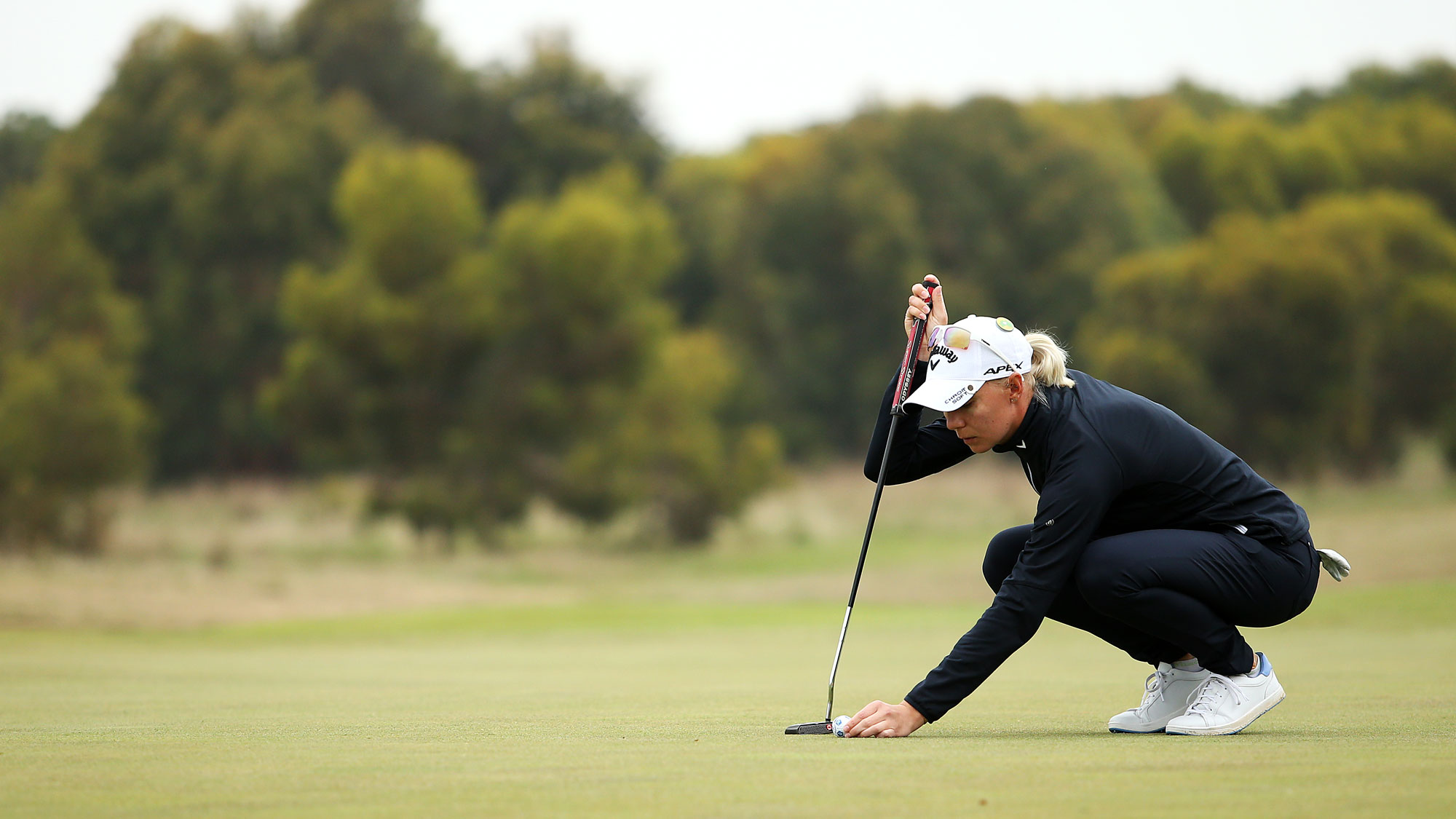 Madelene Sagstrom lines up a putt during Round 1 of the ISPS Handa Vic Open