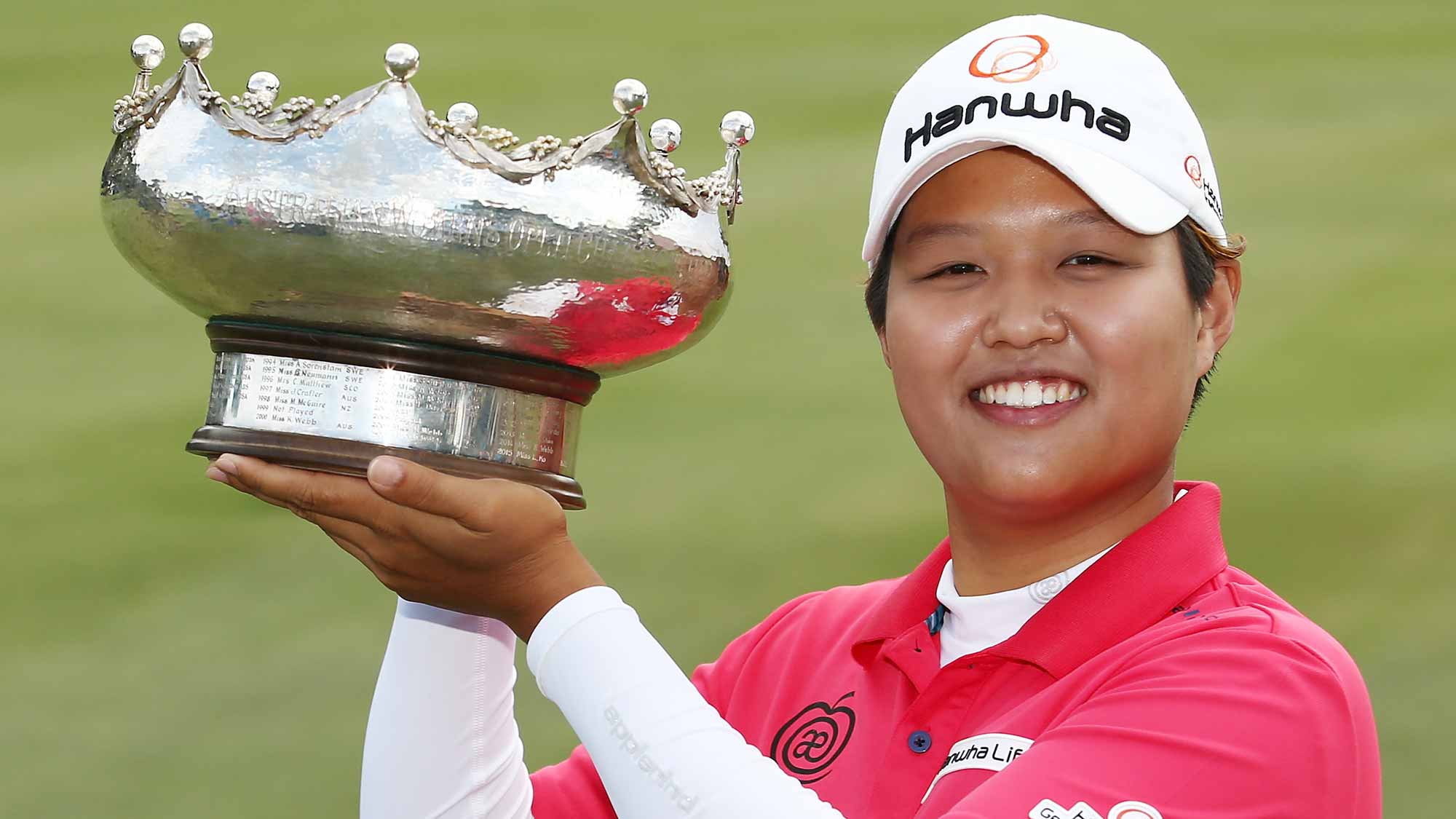 Haru Nomura of Japan holds the trophy after winning the Women's Australian Open during day four of the ISPS Handa Women's Australian Open