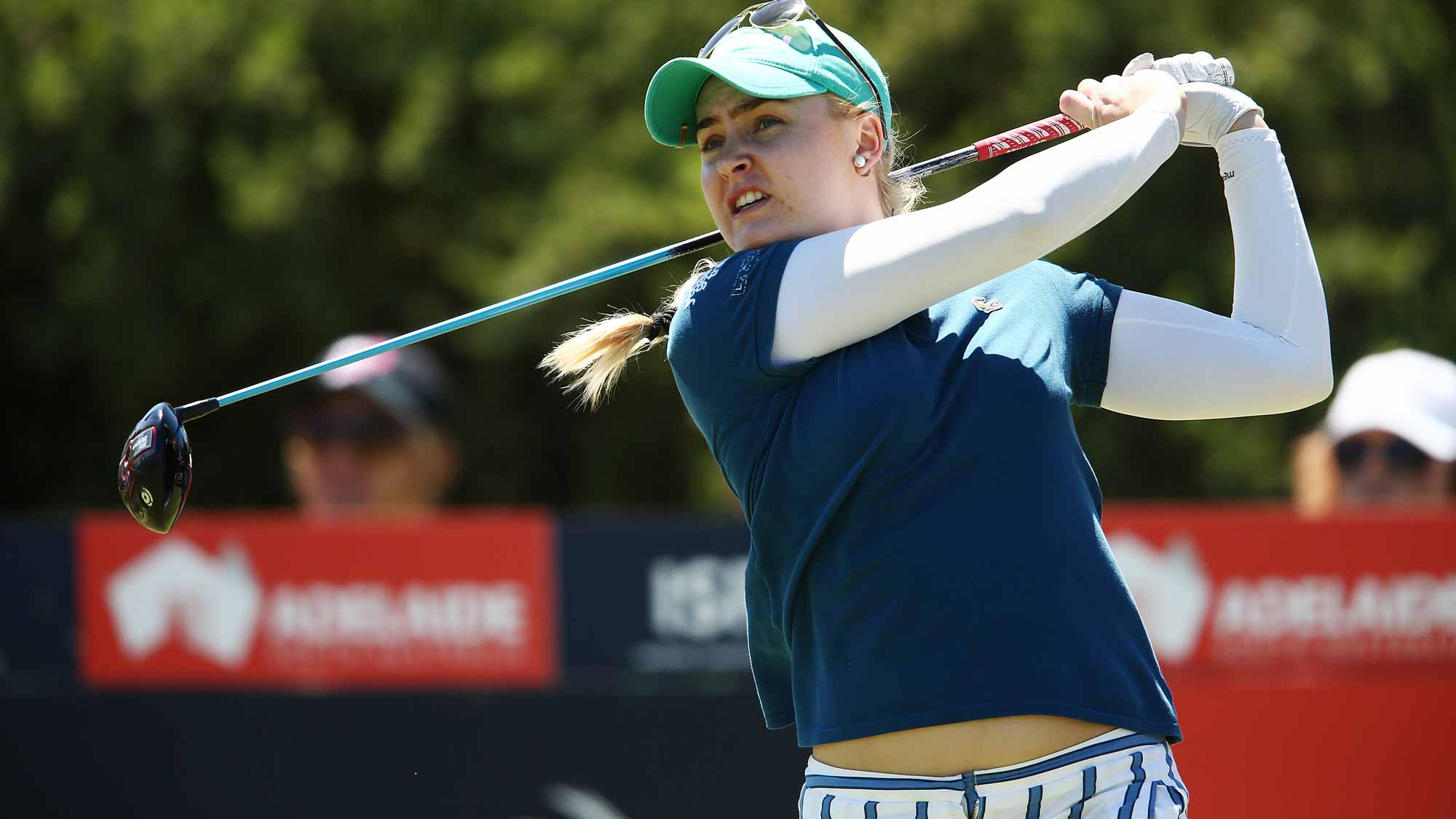Charley Hull of England tees off during day three of the ISPS Handa Women's Australian Open