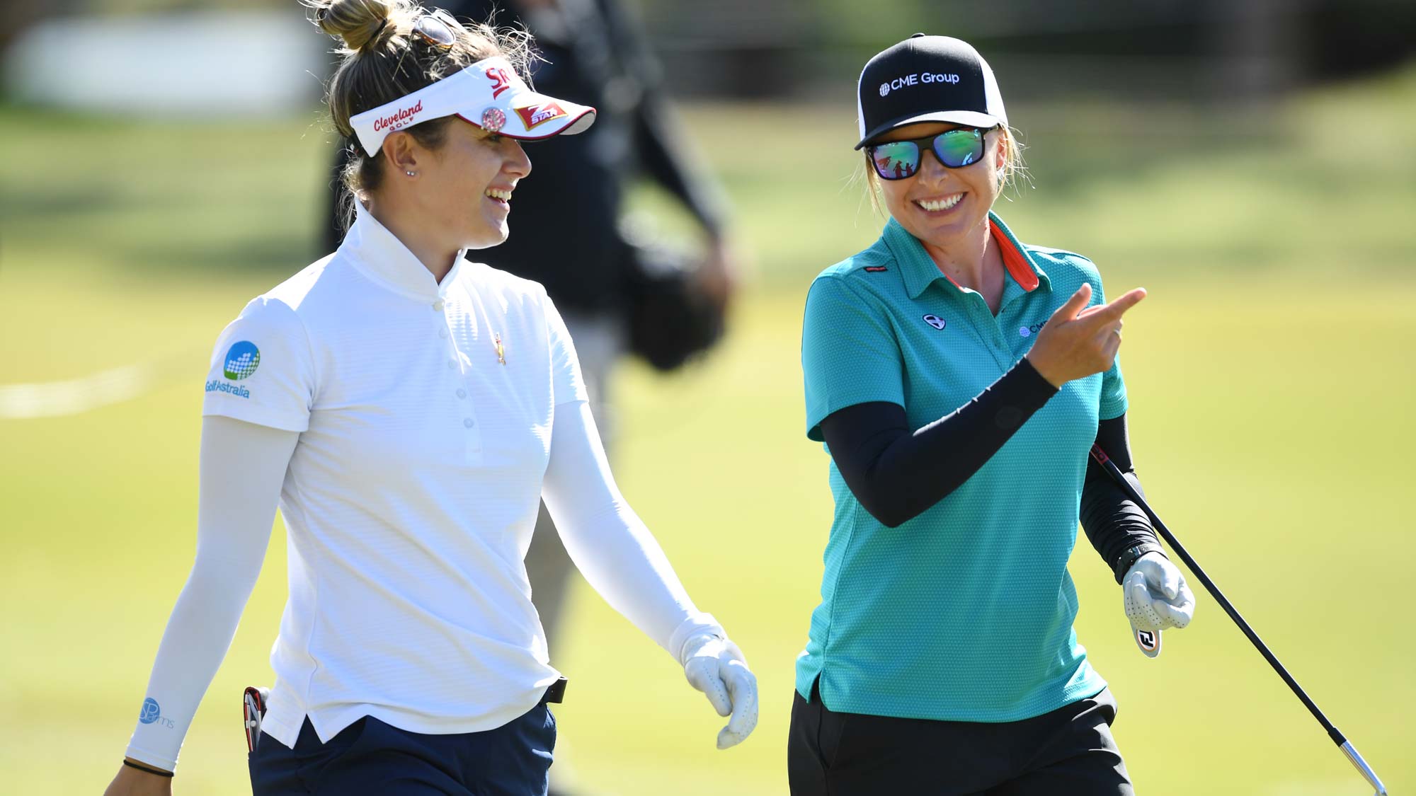 Hannah Green of Australia (left) and Sarah Kemp of Australia during day one of the 2019 ISPS Handa Women's Australian Open