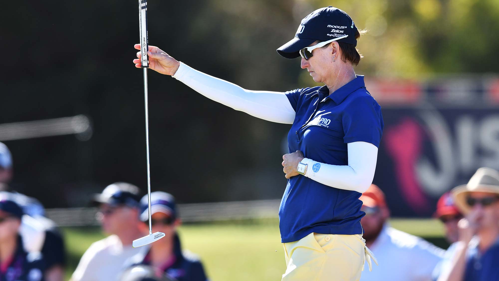 Karrie Webb of Australia lines up a putt on the 18th during day two of the 2019 ISPS Handa Women's Australian Open