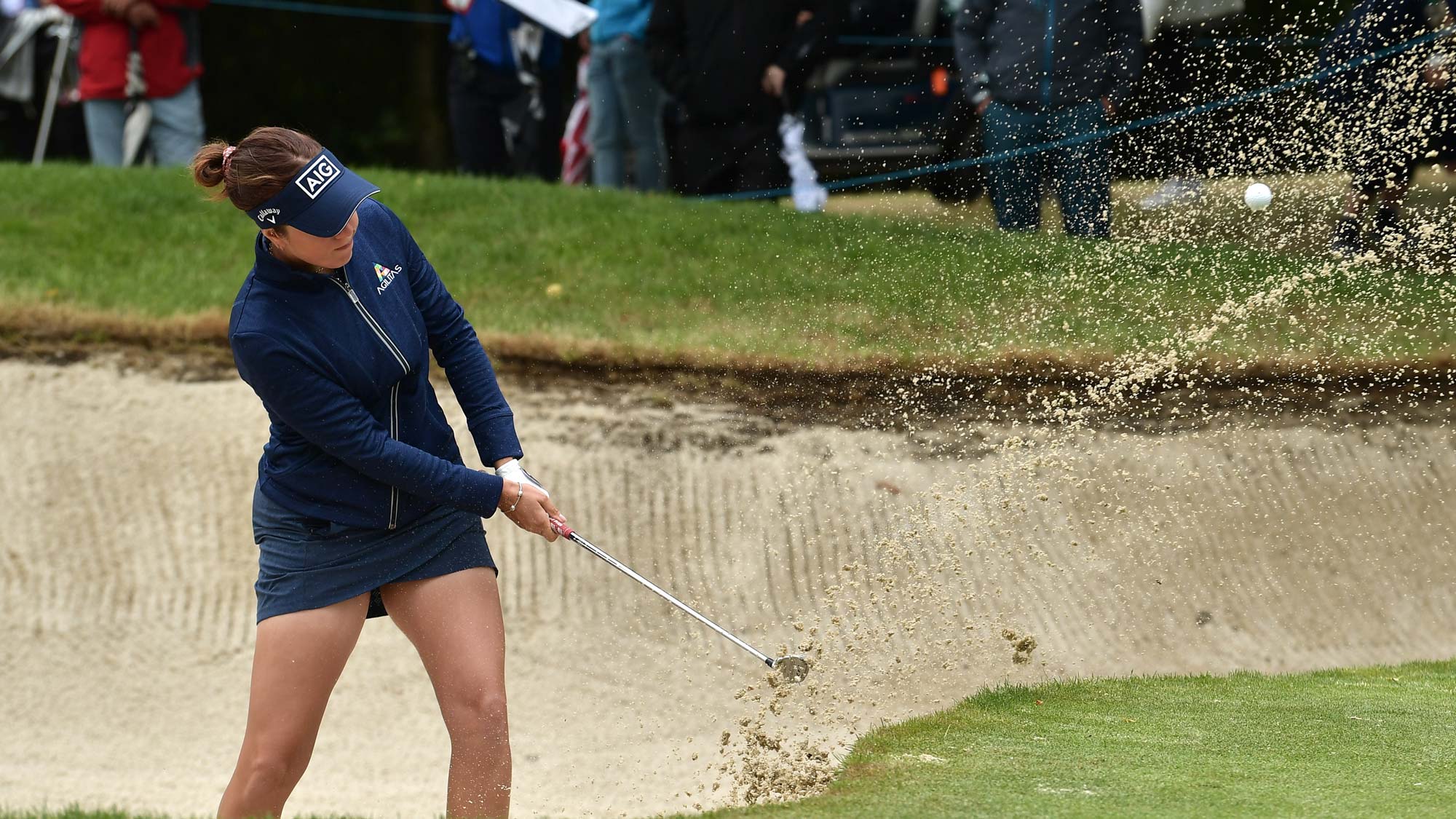 Georgia Hall of England hits a bunker shot during the first round of The ISPS HANDA World Invitational