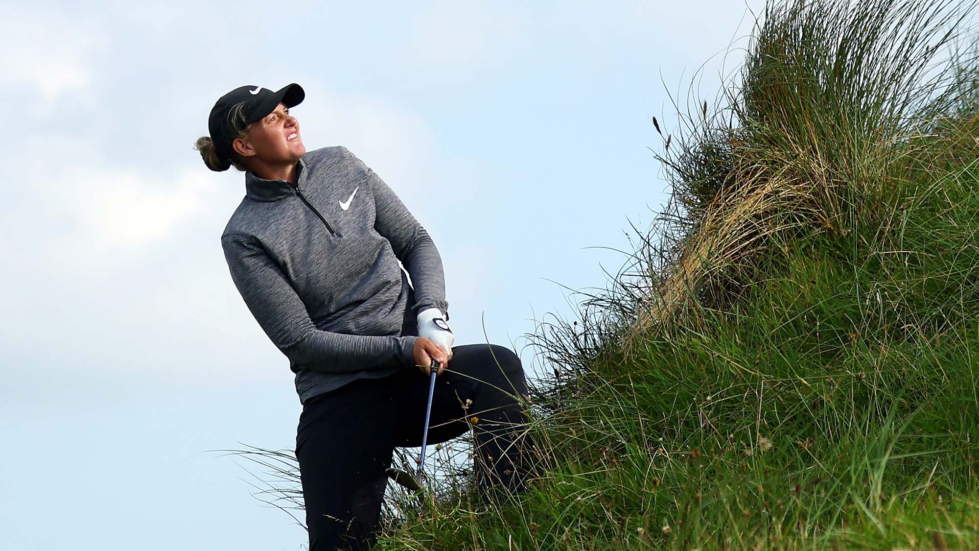 Gabriella Cowley of England plays her second shot on the 18th hole on Day One of the ISPS HANDA World Invitational presented by AVIV Clinics at Castlerock Golf Club