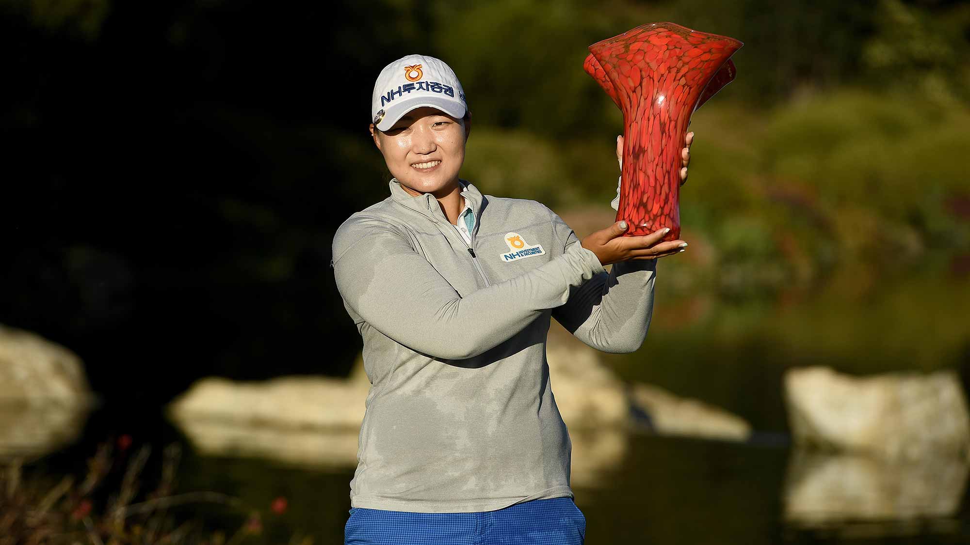 Mirim Lee of Korea holds the winner's trophy after her -20 under par (268) tournament record during the Final Round of the KIA Classic at the Park Hyatt Aviara Resort