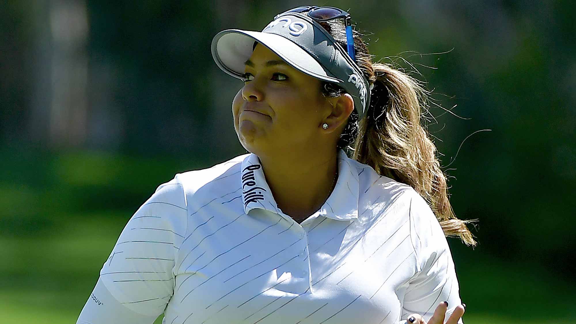 Lizette Salas reacts to her birdie putt on the 4th hole during Round Three of the LPGA KIA CLASSIC at the Park Hyatt Aviara golf course on March 24, 2018 in Carlsbad, California
