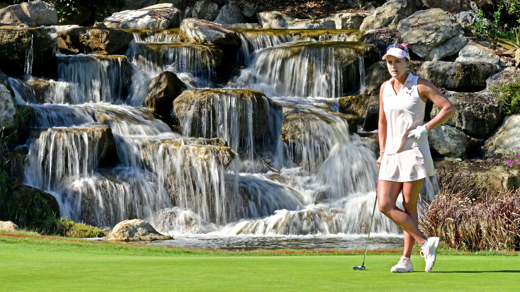 Lexi Thompson plays the 18th hole during the Round Three of the KIA Classic at the Aviara Golf Club on March 27, 2021 in Carlsbad, California.