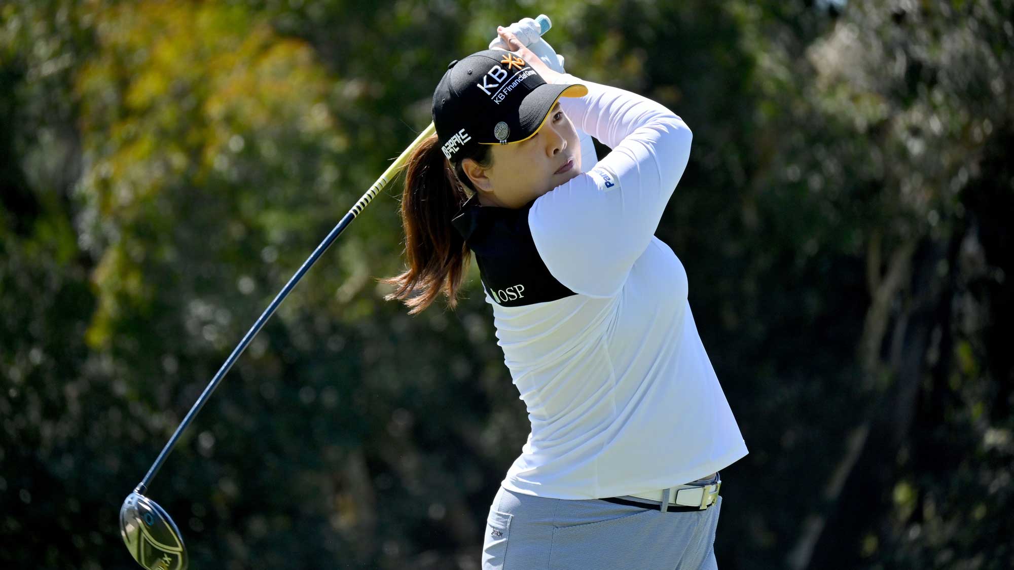 Inbee Park of South Korea tees off the 2nd hole during the Final Round of the KIA Classic at the Aviara Golf Club on March 28, 2021 in Carlsbad, California.