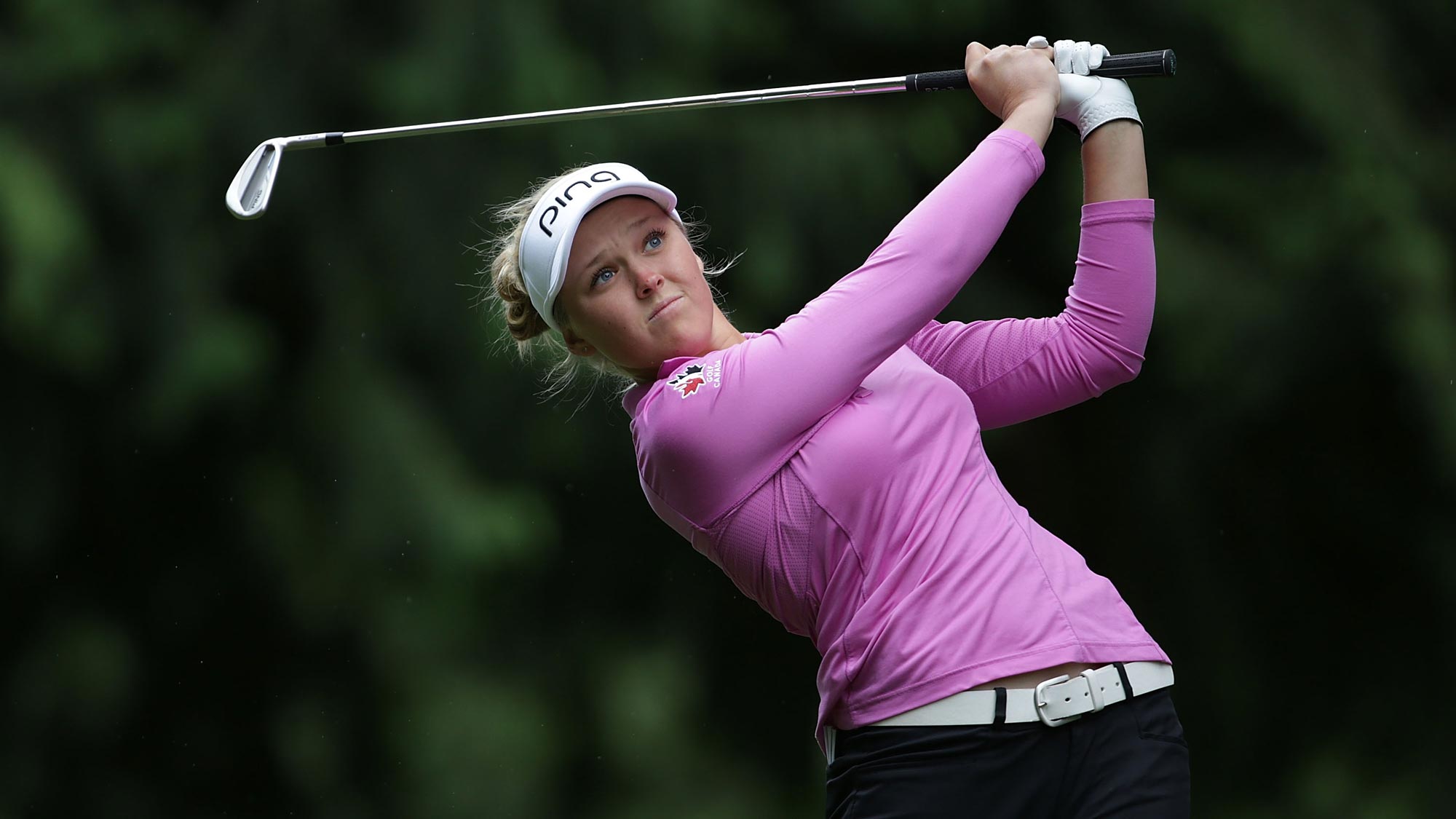 Brooke Henderson of Canada hits a tee shot on the ninth hole during the second round of the KPMG Women's PGA Championship