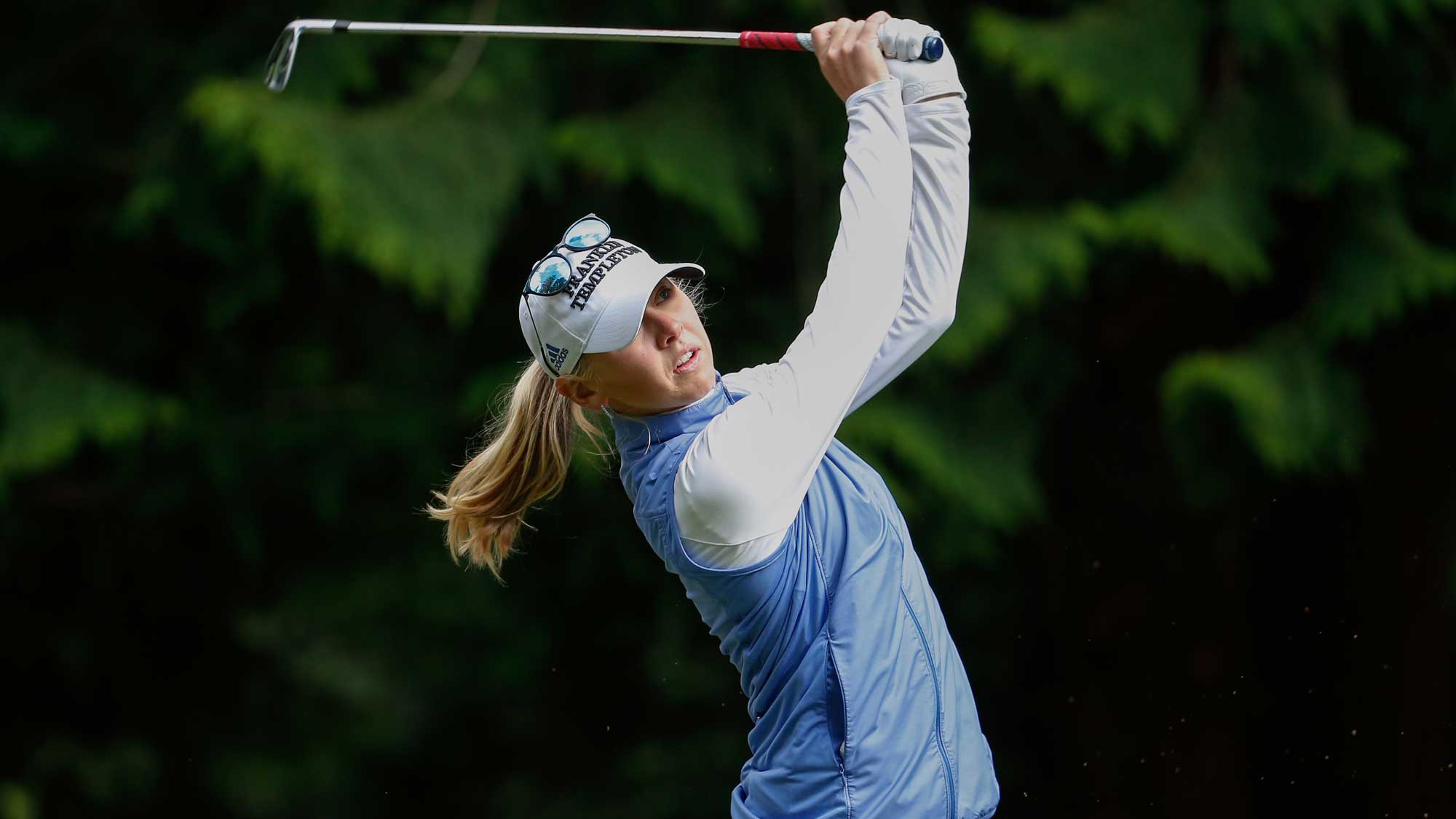 Jessica Korda hits a tee shot on the 13th tee during the second round of the KPMG Women's PGA Championship