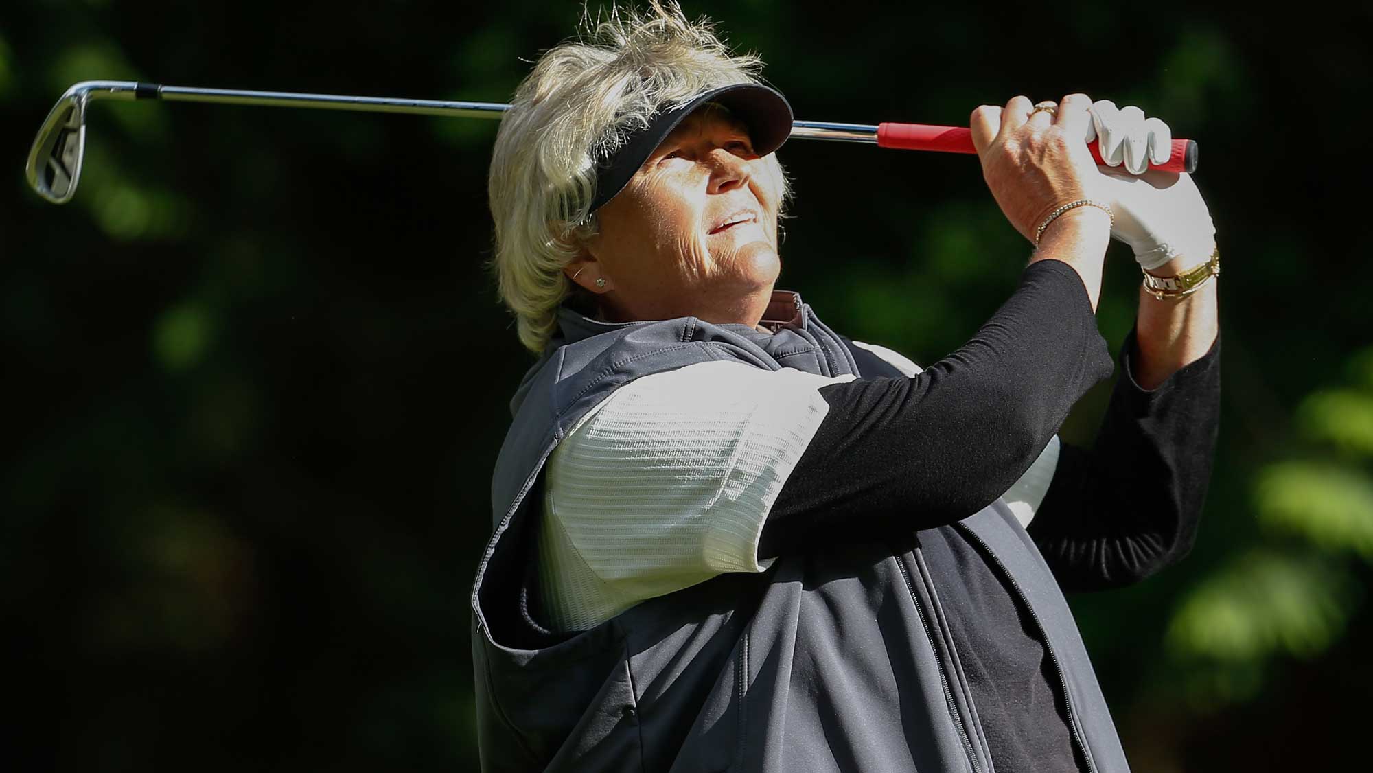 Laura Davies of England hits a tee shot on the 13th tee during the second round of the KPMG Women's PGA Championship