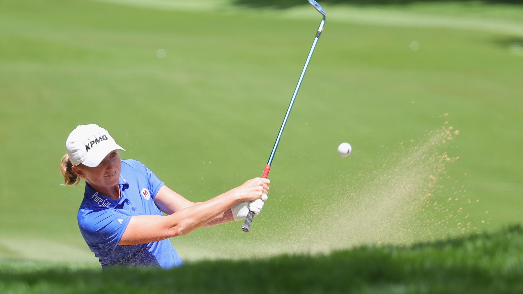Stacy Lewis plays a bunker shot on the fourth hole during the second round of the KPMG Women's PGA Championship