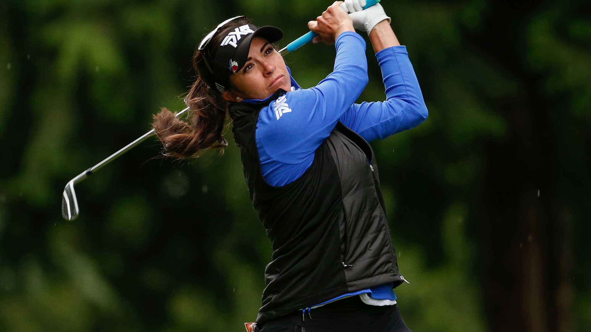 Gerina Piller hits a tee shot on the 9th tee during the third round of the KPMG Women's PGA Championship 