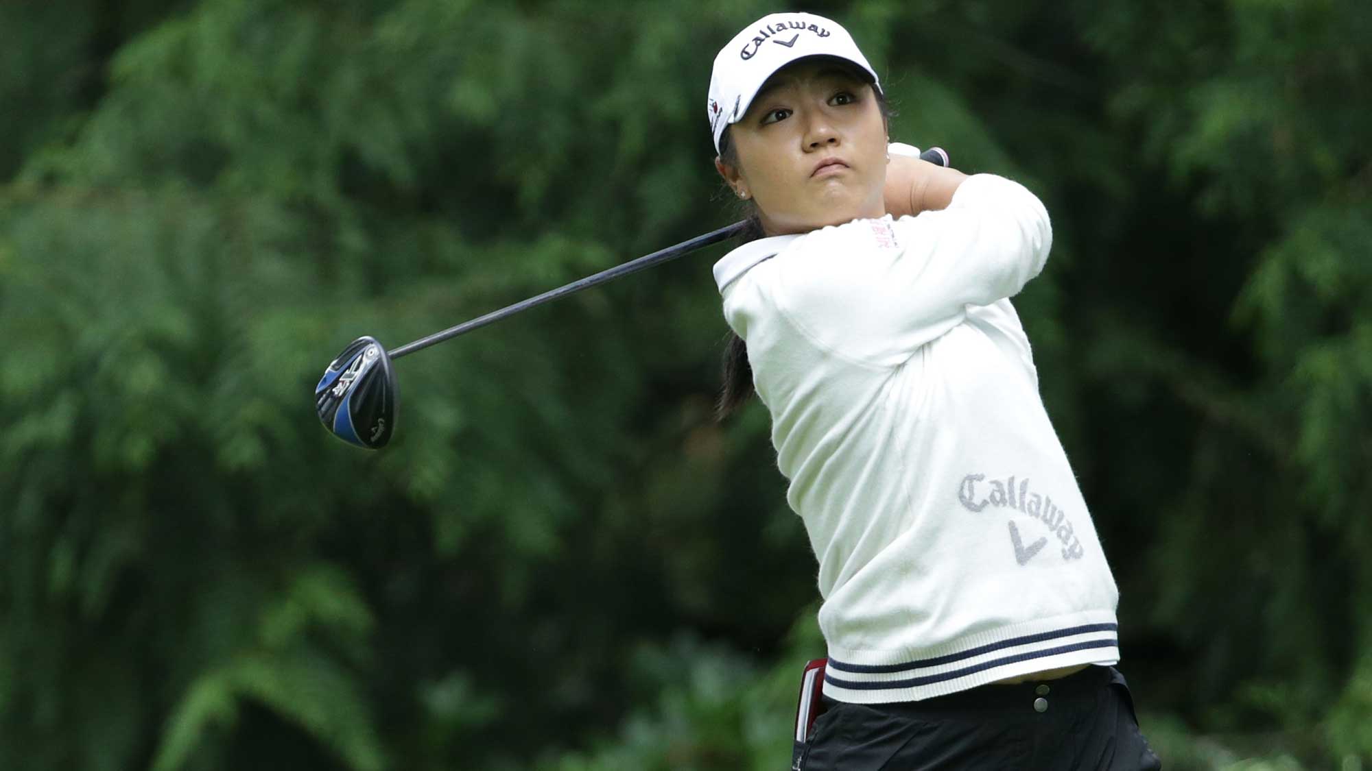 Lydia Ko of New Zealand hits a tee shot on the fourth hole during the third round of the KPMG Women's PGA Championship