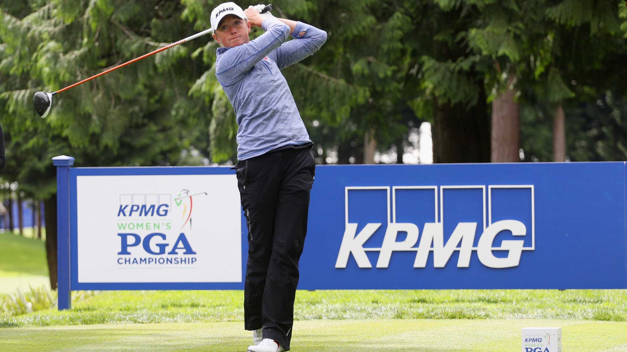 Stacy Lewis hits her tee shot on the 15th hole during the third round of the KPMG Women's PGA Championship