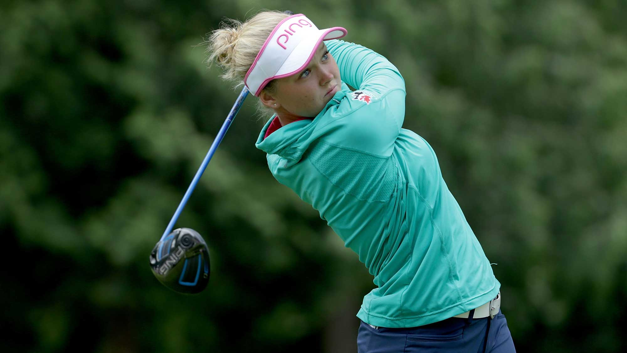 Brooke Henderson of Canada hits a tee shot on the seventh hole during the final round of the KPMG Women's PGA Championship