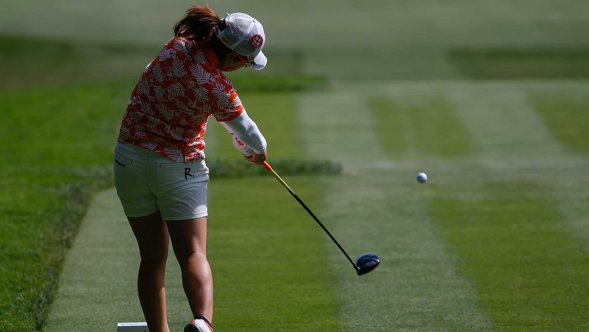 Mika Miyazato of Japan hits a tee shot on the sixth tee during the final round of the KPMG Women's PGA Championship