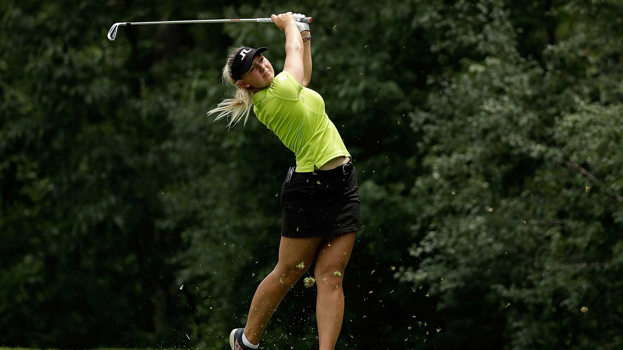 Emily Pedersen of Denmark hits her tee shot on the seventh hole during the second round of the 2017 KPMG PGA Championship