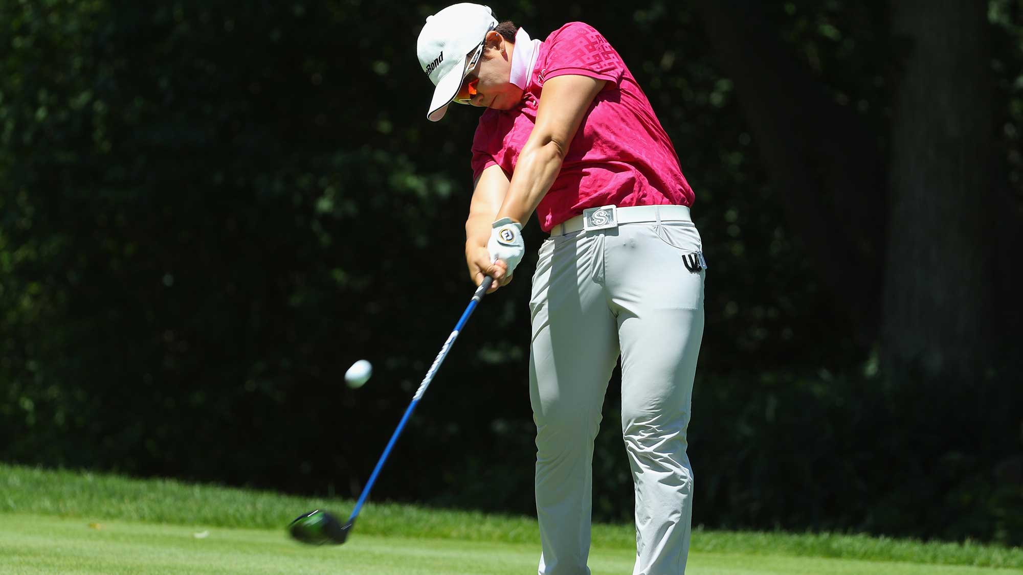 Jiyai Shin of South Korea hits her tee shot on the 12th hole during the third round of the 2017 KPMG Women's PGA Championship 