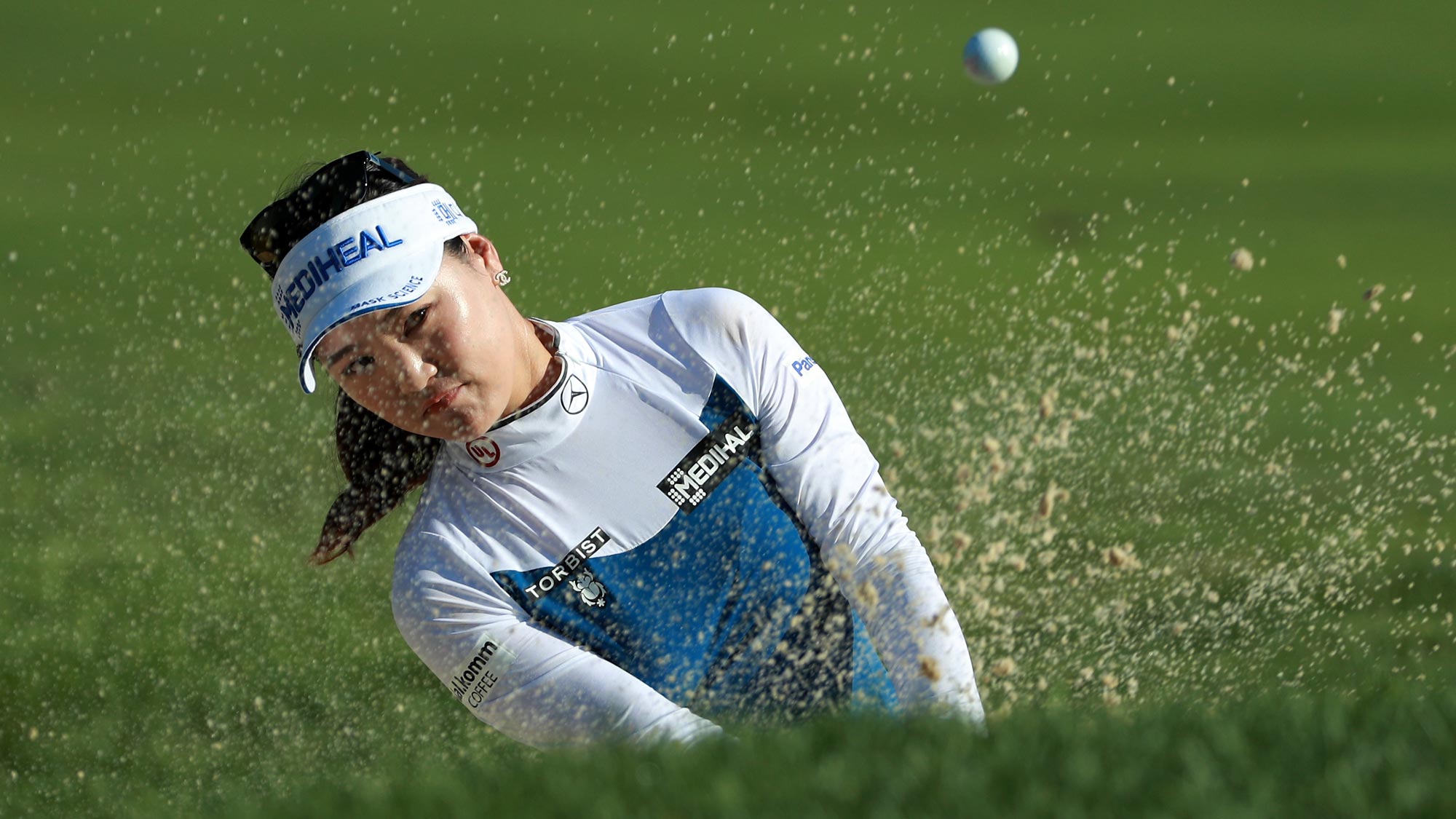 So Yeon Ryu of South Korea plays a bunker shot on the first hole during the second round of the KPMG Women's PGA Championship