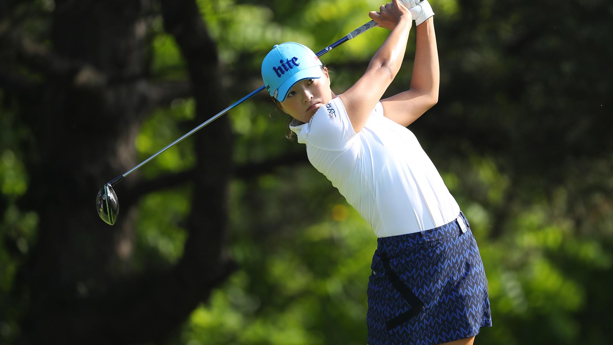 Jin Young Ko of Korea hits her drive on the second hole during the final round of the 2018 KPMG Women's PGA Championship