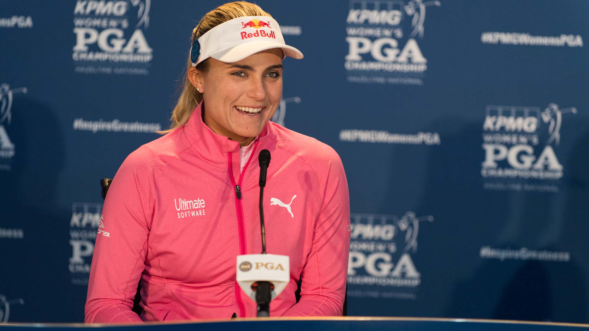 Lexi Thompson talks with the media ahead of the 2019 KPMG Women's PGA Championship