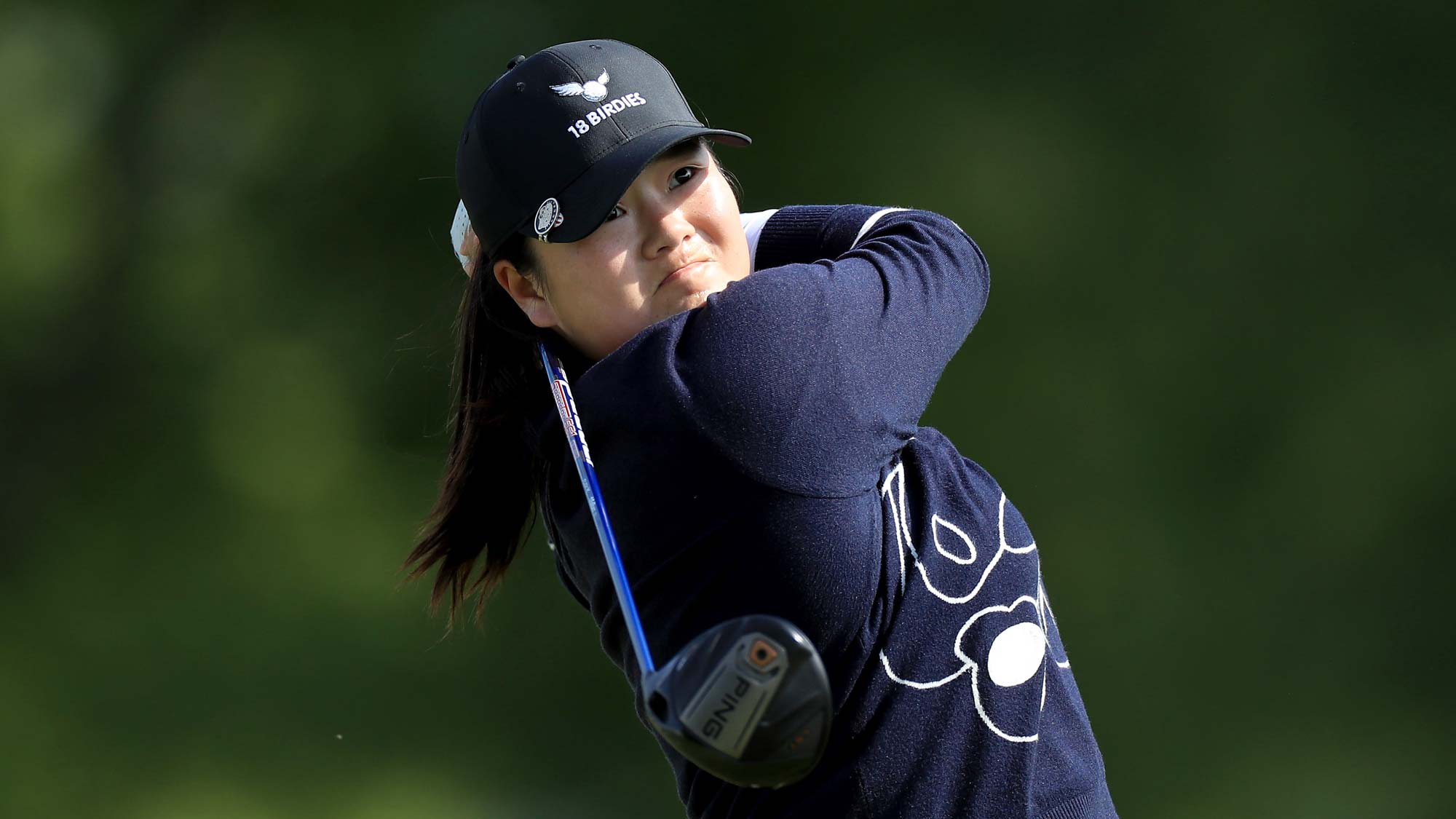 Angel Yin of the United States plays her tee shot on the par 4, 12th hole during the first round of the 2019 KPMG Women's PGA Championship