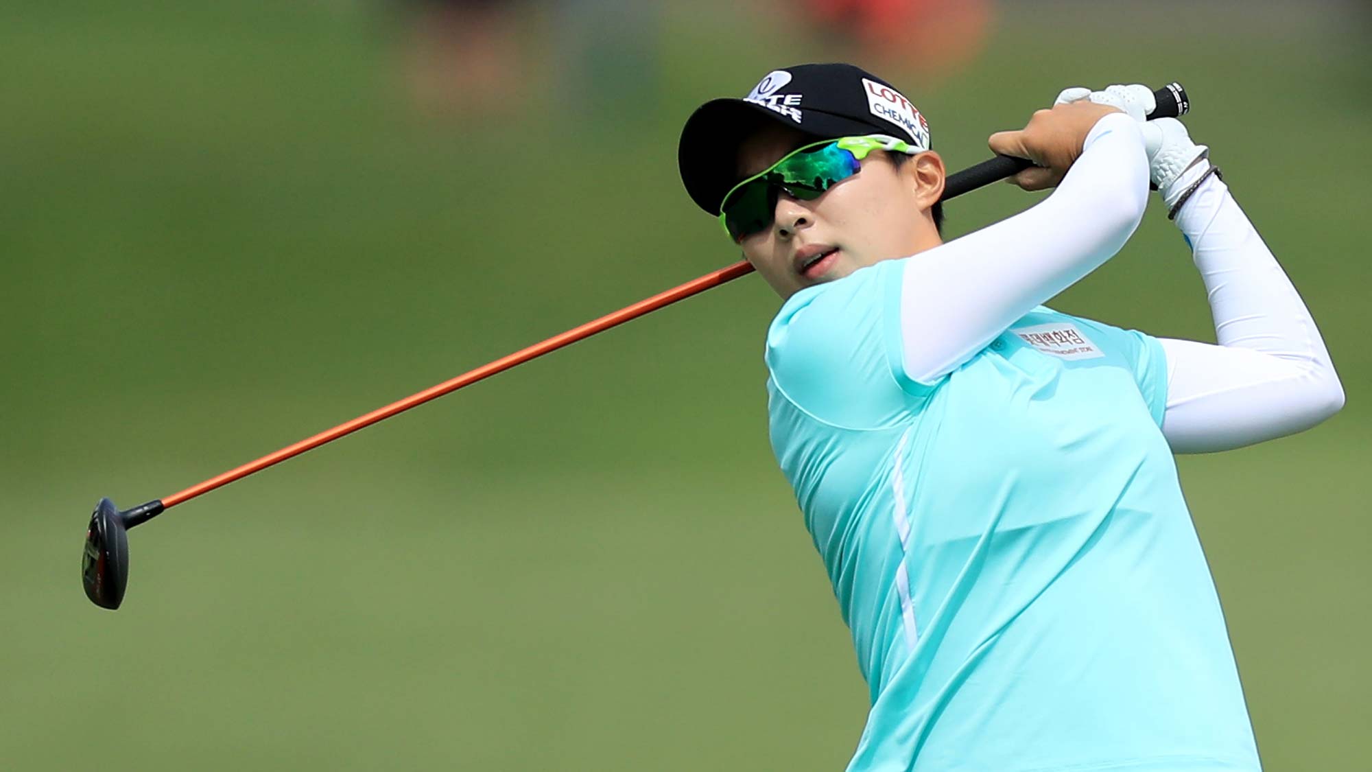 Hyo Joo Kim of South Korea plays her second shot on the par 5, 11th hole during the first round of the 2019 KPMG Women's PGA Championship