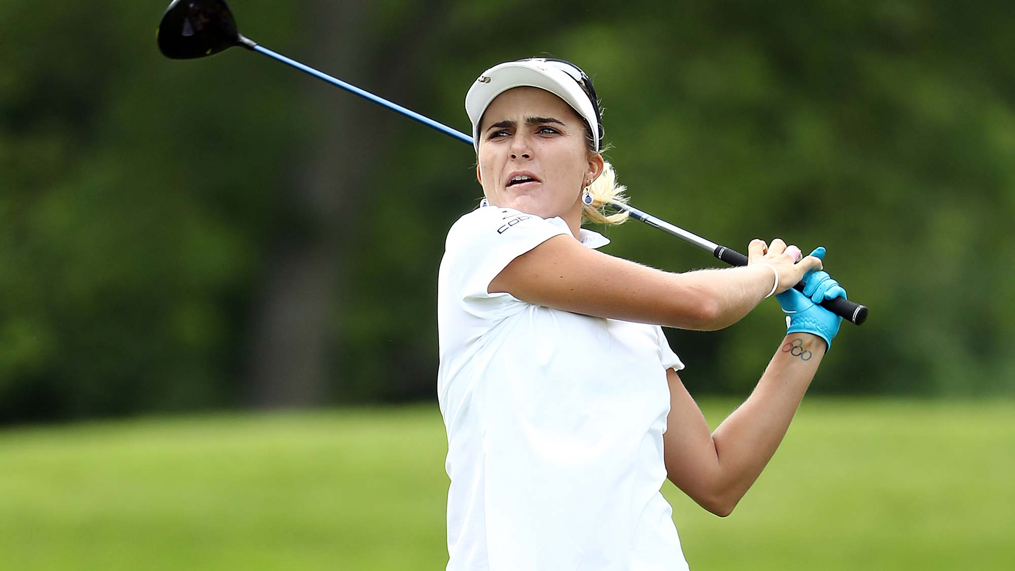 Lexi Thompson hits her first shot on the 15th hole during the first round of the KPMG Women's PGA Championship