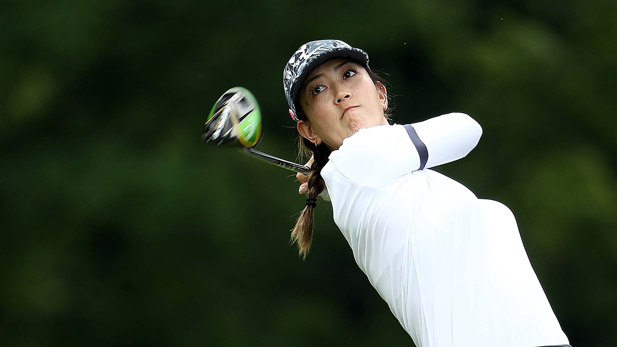 Michelle Wie hits her first shot on the 15th hole during the first round of the KPMG Women's PGA Championship
