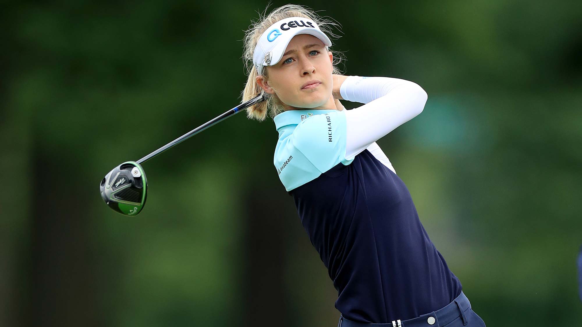 Nelly Korda of the United States plays her tee shot on the par 5, seventh hole during the third round of the 2019 Women's PGA Championship