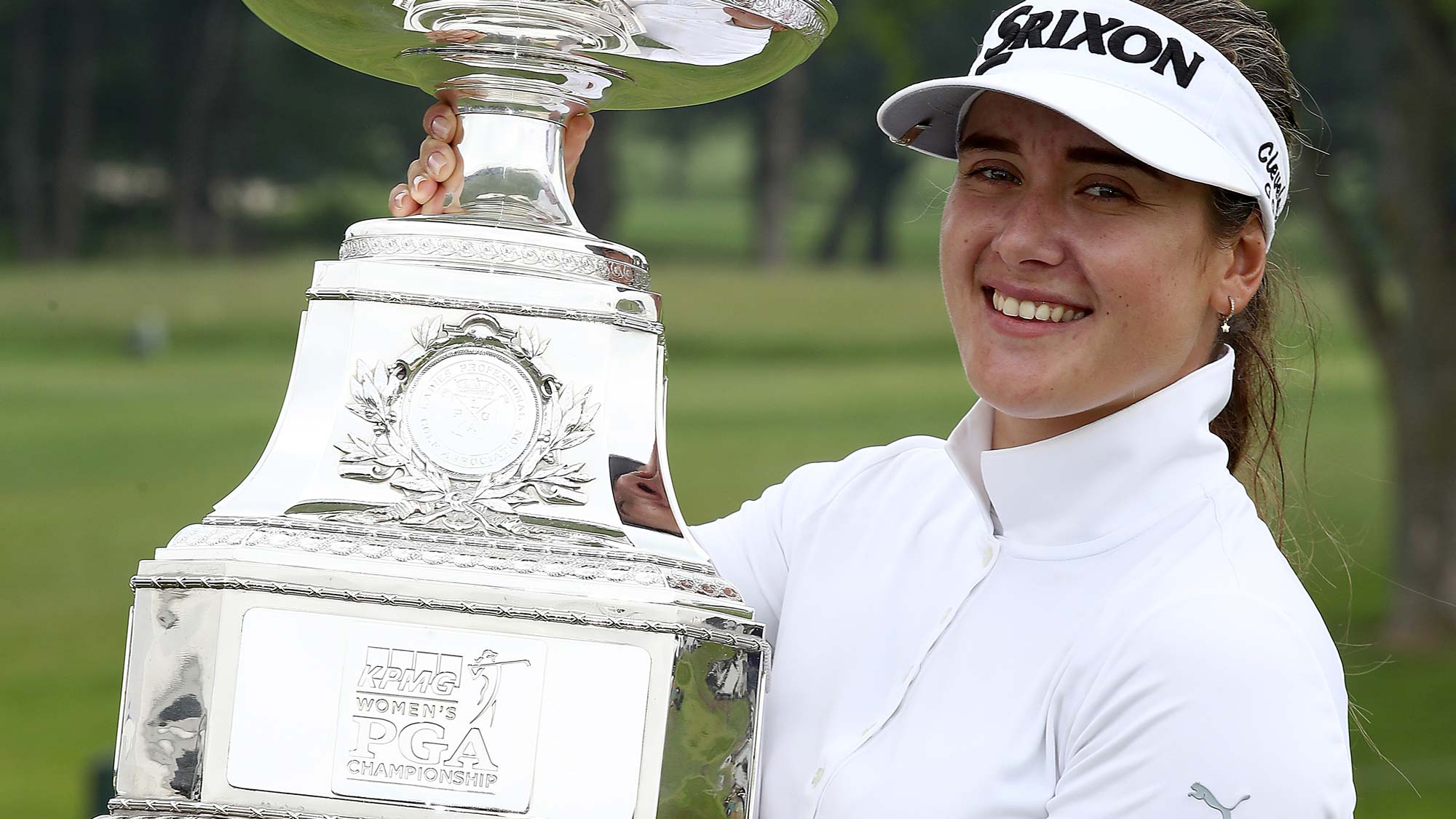 Hannah Green of Australia poses with the trophy after winning the KPMG Women's PGA Championship at Hazeltine National Golf Course