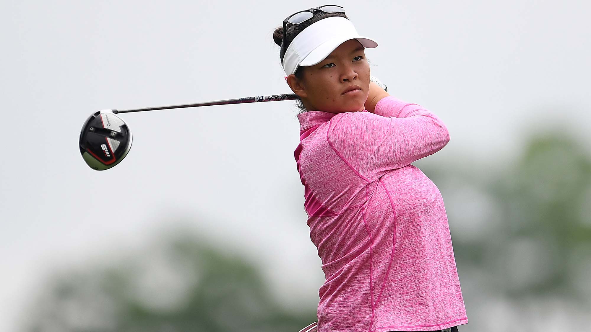 Megan Khang hits her tee shot on the third hole during the final round of the KPMG PGA Championship