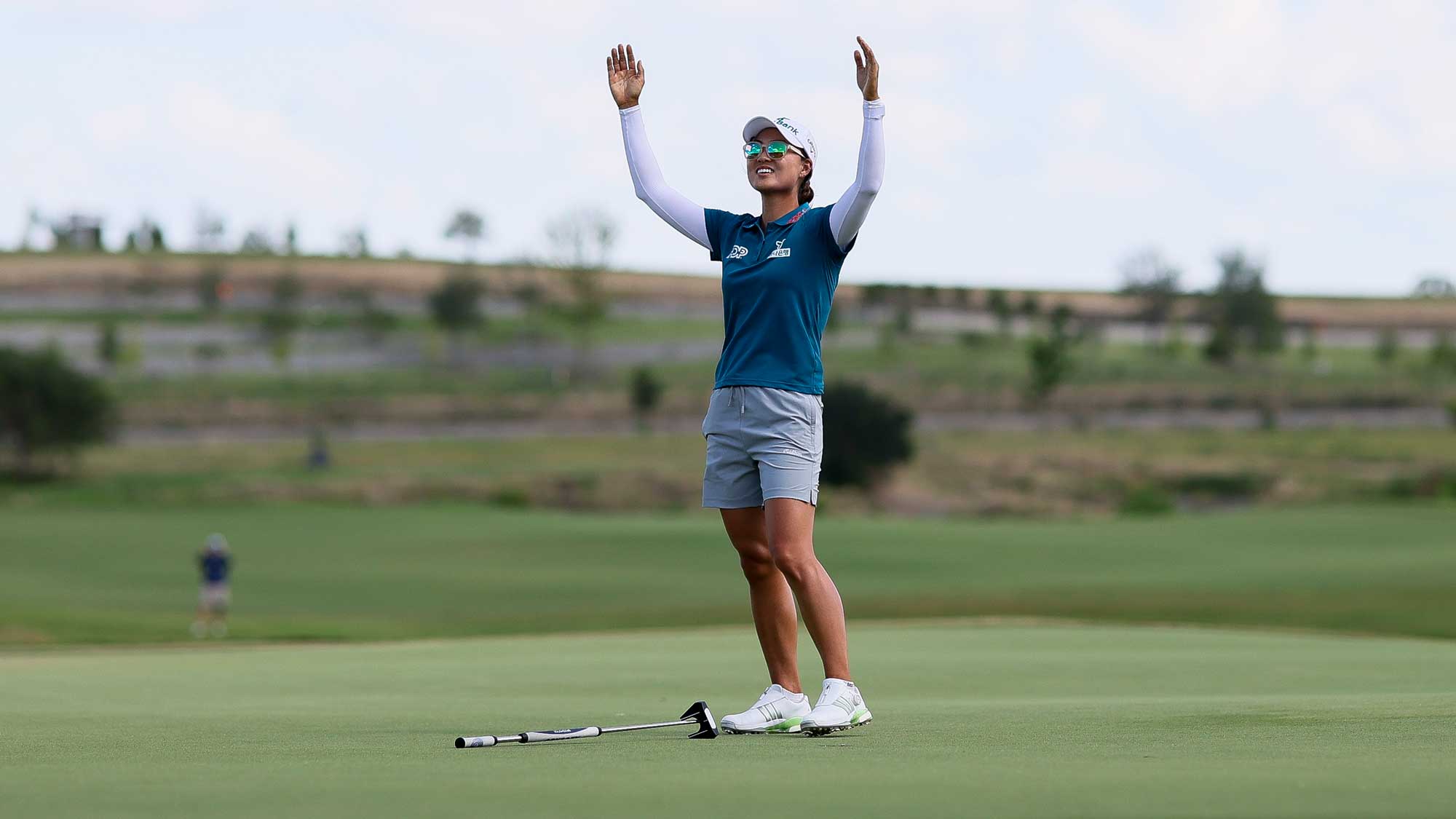 Minjee Lee of Australia reacts on the 18th hole green after winning the KPMG Women's PGA Championship 2025 at Fields Ranch East at PGA Frisco on June 22, 2025 in Frisco, Texas.