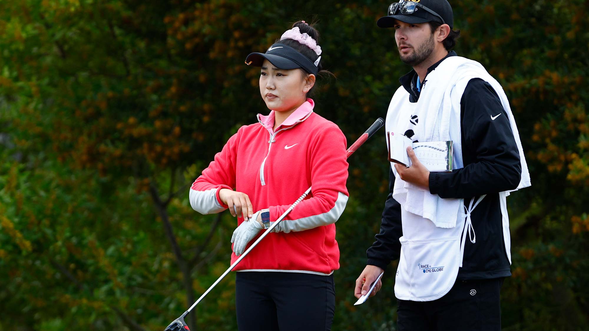 Lucy Li of the United States prepares to play her shot on the second tee during the first round of the DIO Implant LA Open
