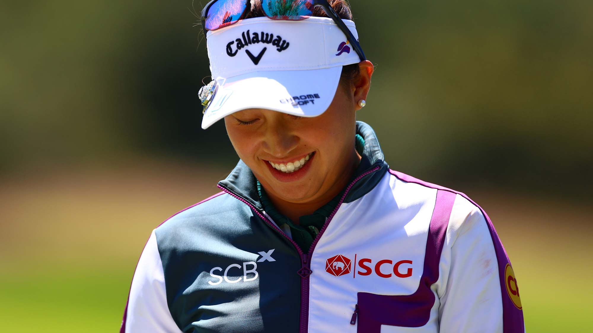 Atthaya Thitikul of Thailand reacts after chipping onto the first green during the final round of the DIO Implant LA Open