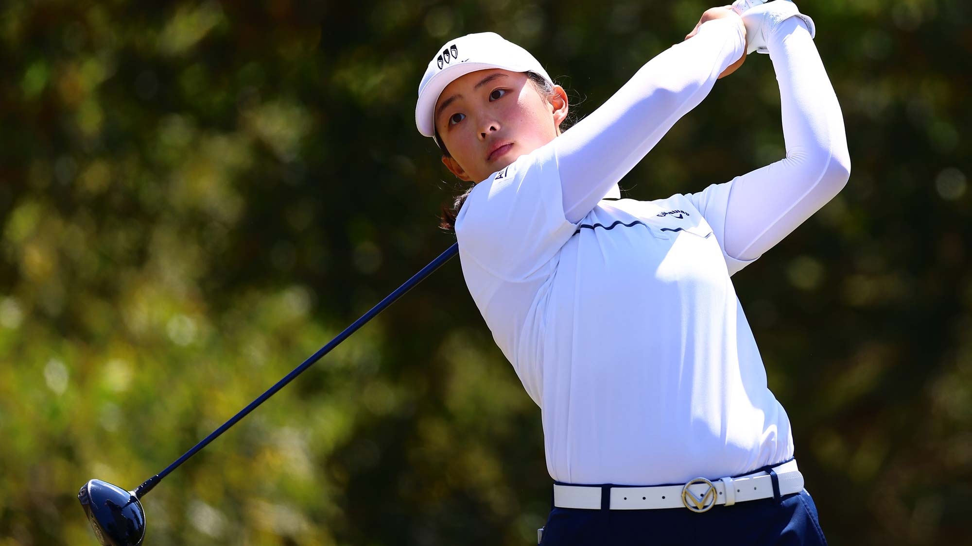 Ruoning Yin of China plays her shot from the second tee during the final round of the DIO Implant LA Open