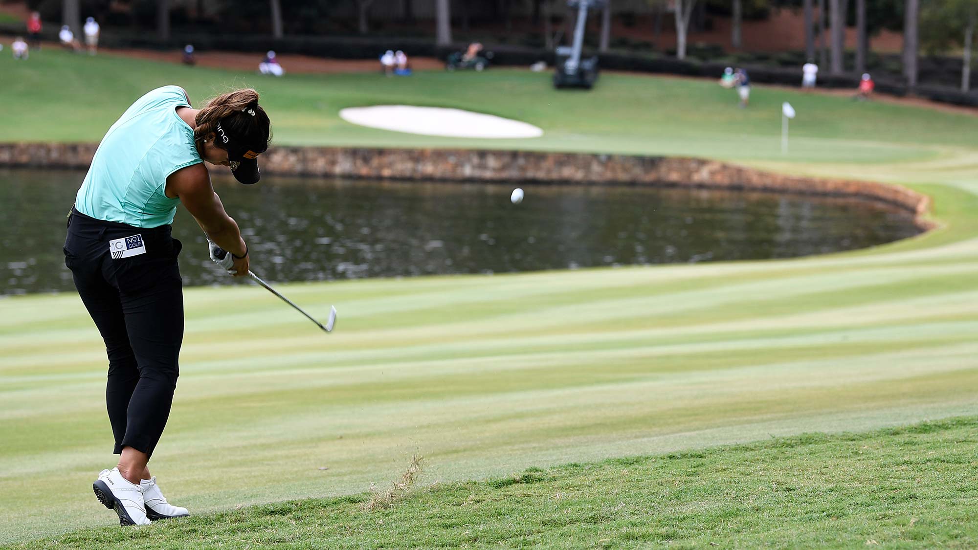 Bianca Pagdanganan plays an iron into the 18th green during round three of the 2020 LPGA Drive On Championship - Reynolds Lake Oconee
