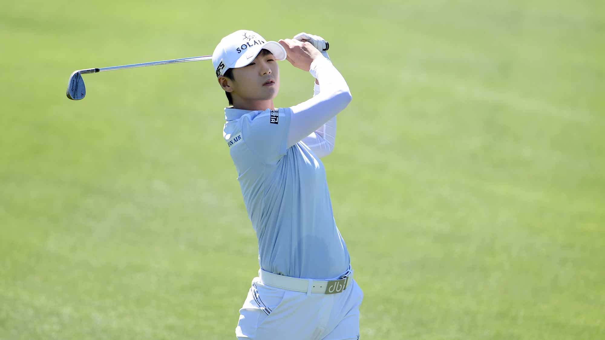 Sung Hyun Park of Korea hits her tee approach on the third hole during the second round of the Bank Of Hope Founders Cup at the Wildfire Golf Club on March 22, 2019 in Phoenix, Arizona