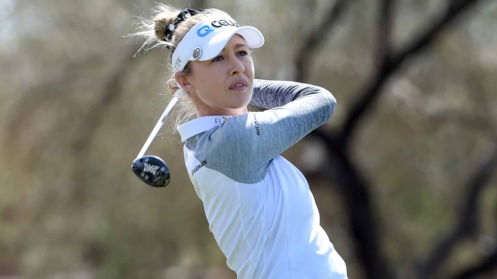 Nelly Korda hits her tee shot on the third hole during the final round of the Bank Of Hope Founders Cup at the Wildfire Golf Club on March 24, 2019 in Phoenix, Arizona.