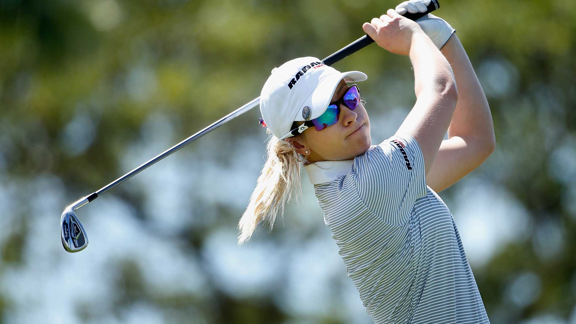 Jodi Ewart Shadoff of England plays a tee shot on the eighth hole during the second round of the LPGA LOTTE Championship