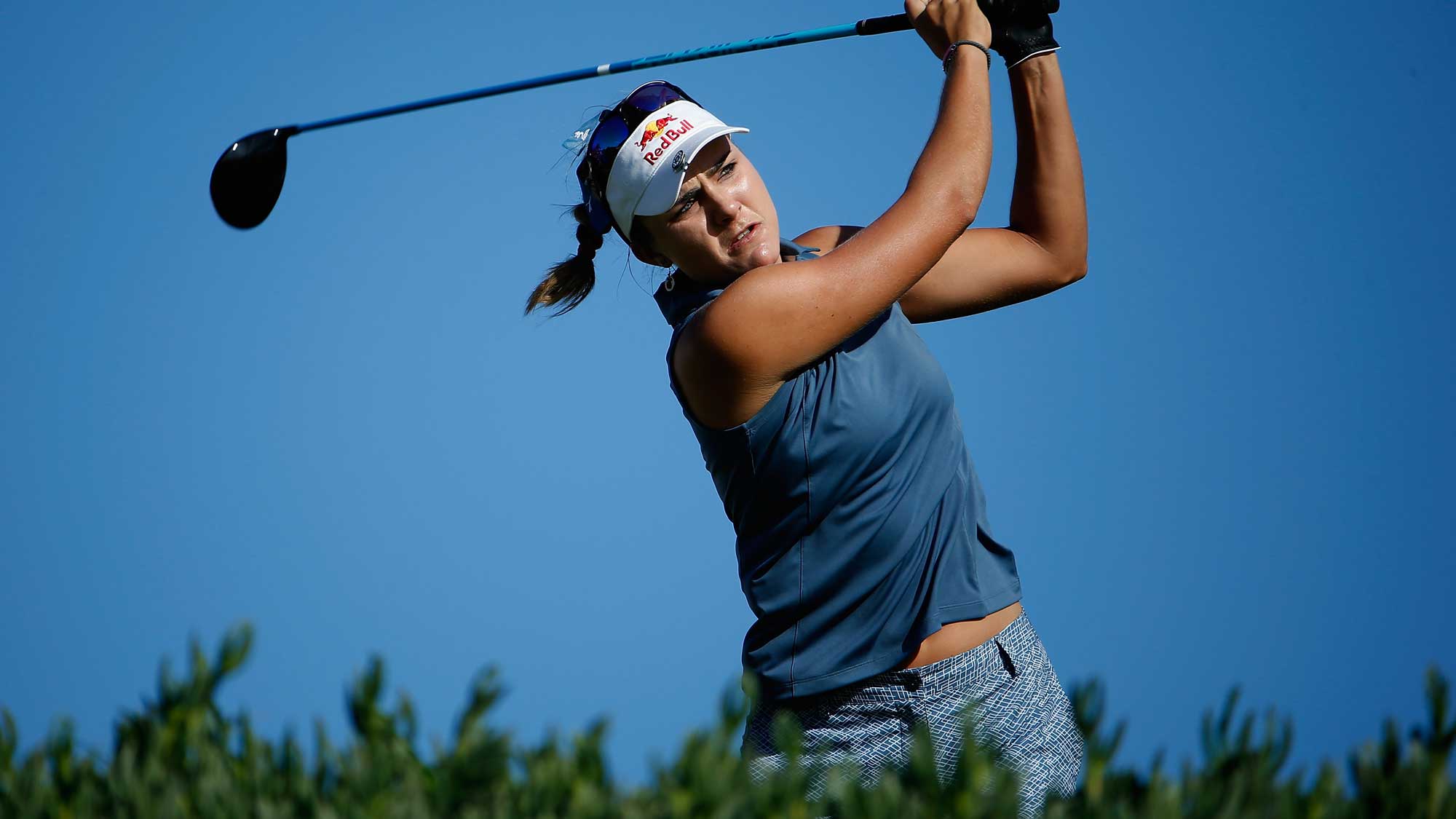 Lexi Thompson plays a tee shot on the 13th hole during the second round of the LPGA LOTTE Championship 