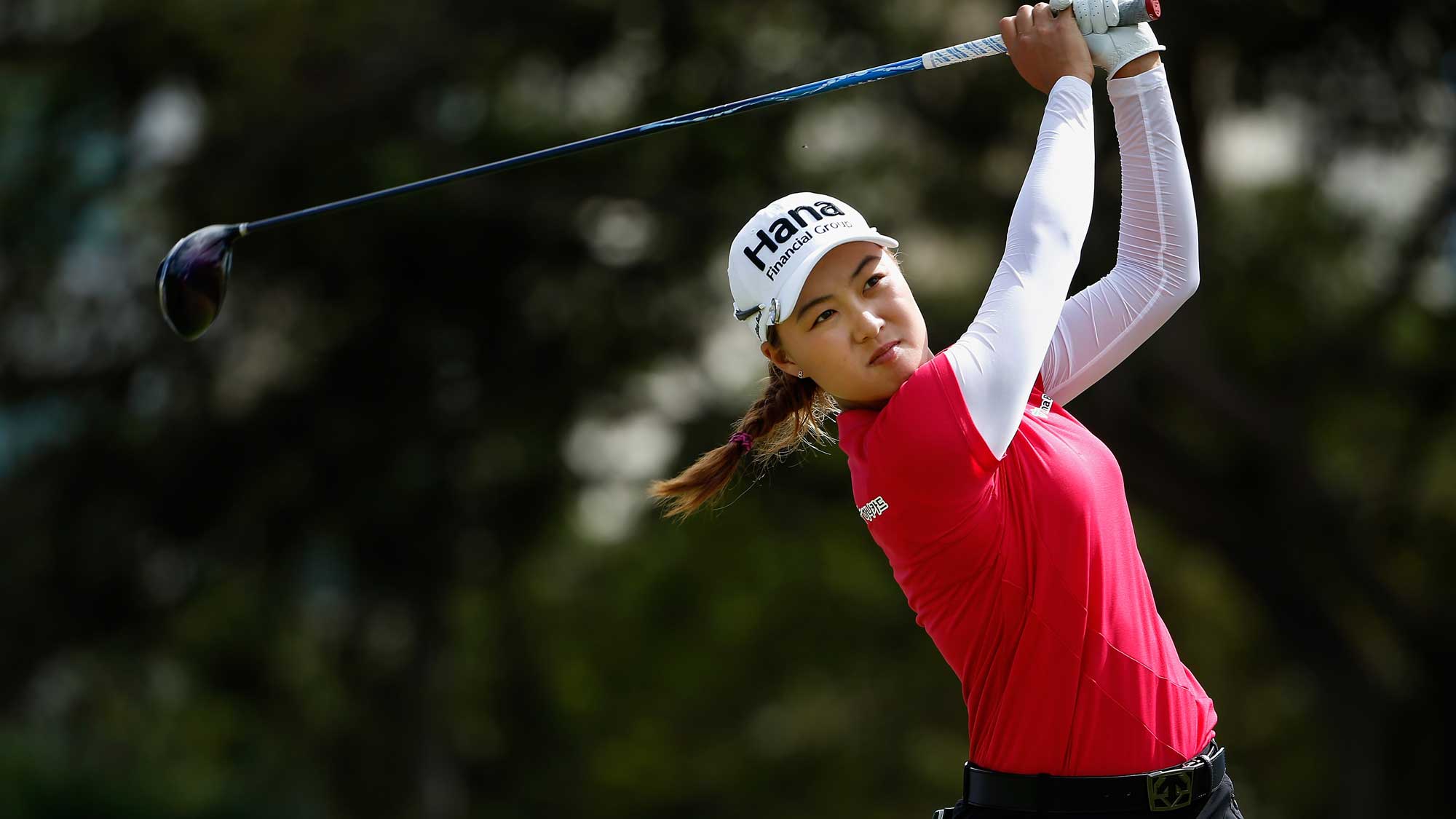 Minjee Lee of Australia plays a tee shot on the ninth hole during the second round of the LPGA LOTTE Championship