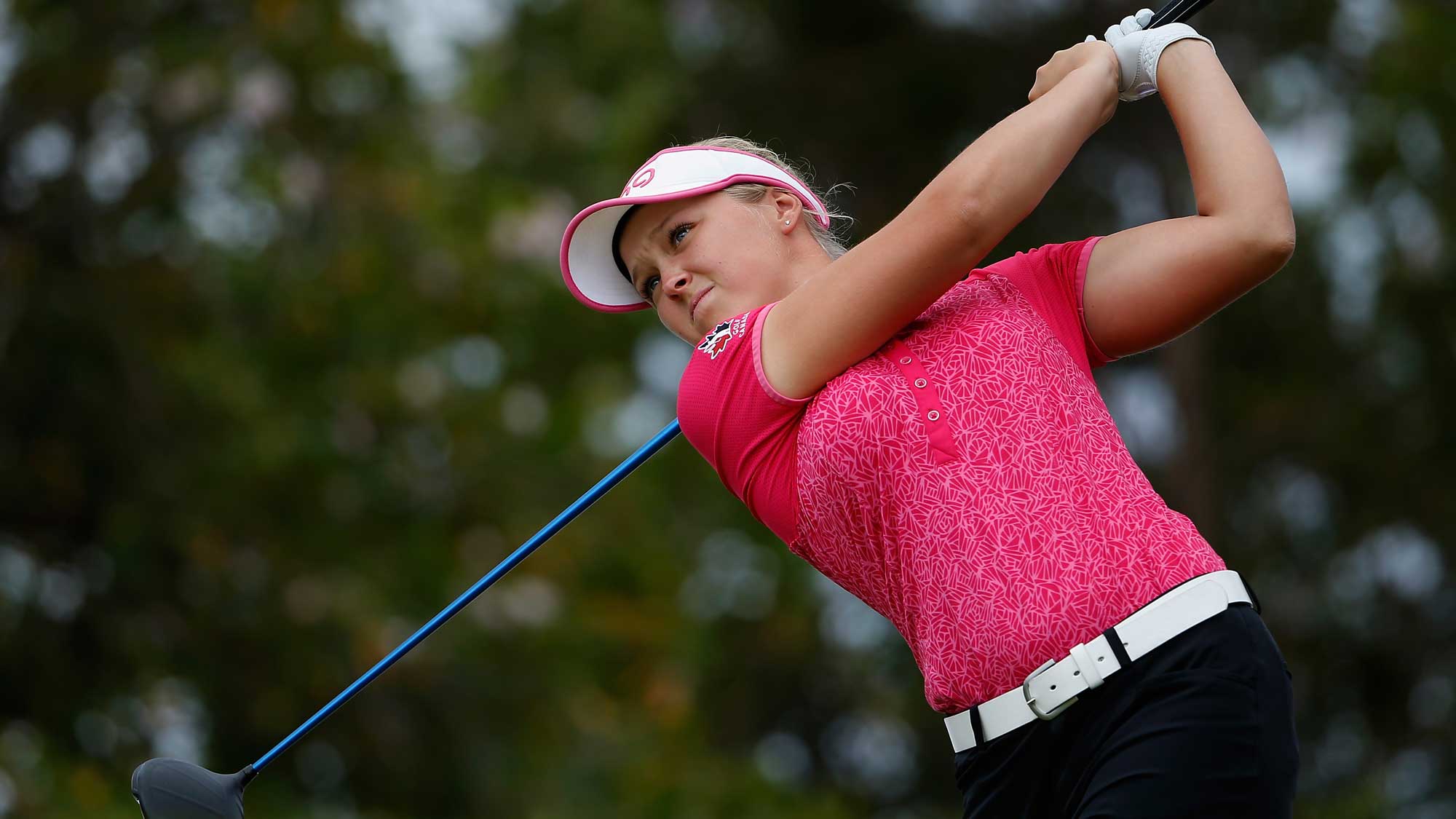 Brooke Henderson of Canada plays a tee shot on the second hole during the final round of the LPGA LOTTE Championship