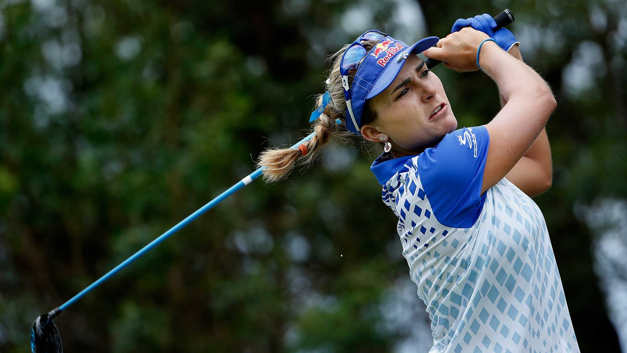 Lexi Thompson plays a tee shot on the fifth hole during the final round of the LPGA LOTTE Championship 