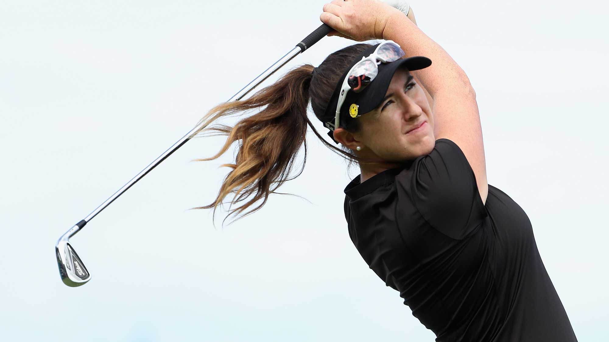 Amelia Lewis plays a tee shot on the 12th hole during the second round of the LPGA LOTTE Championship Presented By Hershey