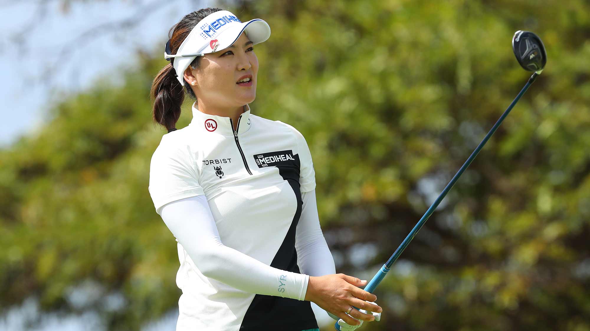 So Yeon Ryu of South Korea watches her tee shot on the 17th hole during the first round of the LOTTE Championship on April 18, 2019 in Kapolei, Hawaii