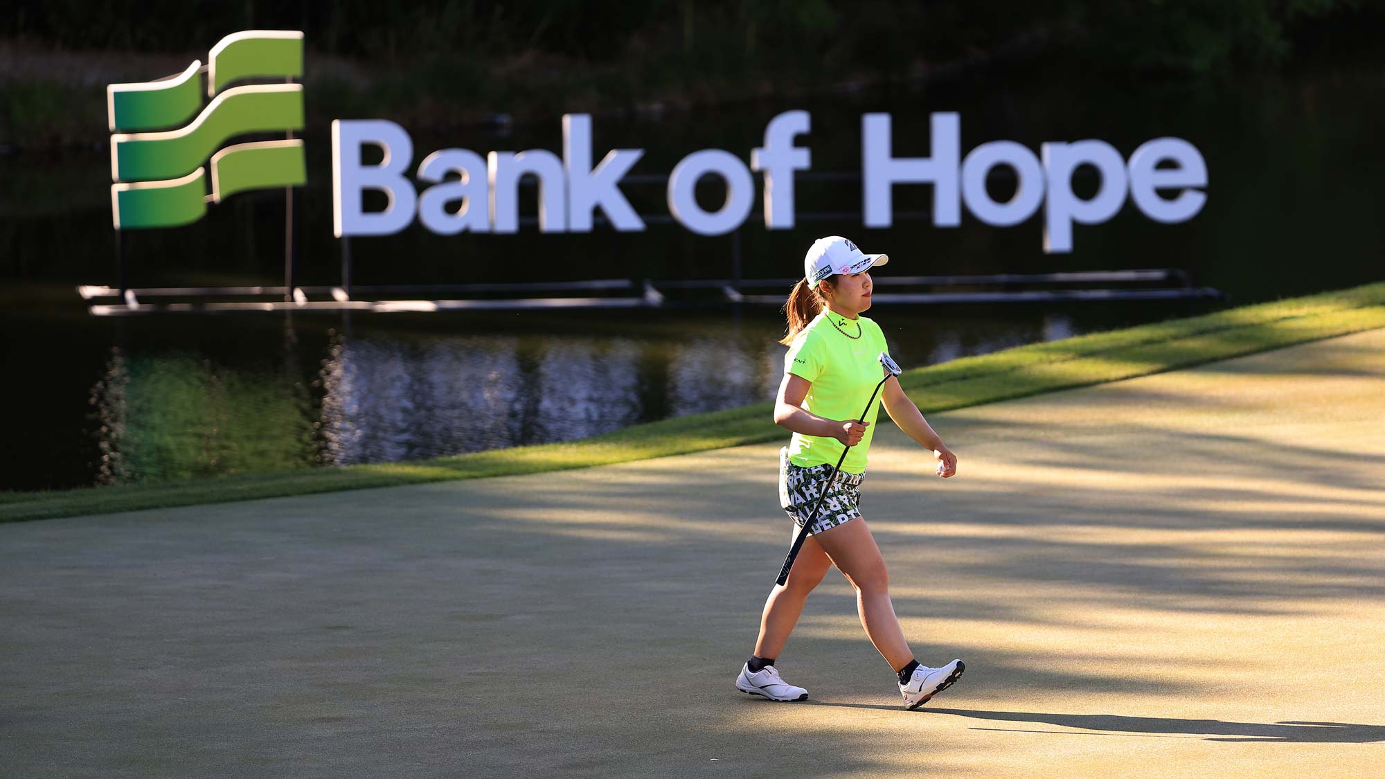 Ayaka Furue of Japan walks to her ball after missing a putt on the 16th green during the Bank of Hope LPGA Match-Play Hosted by Shadow Creek