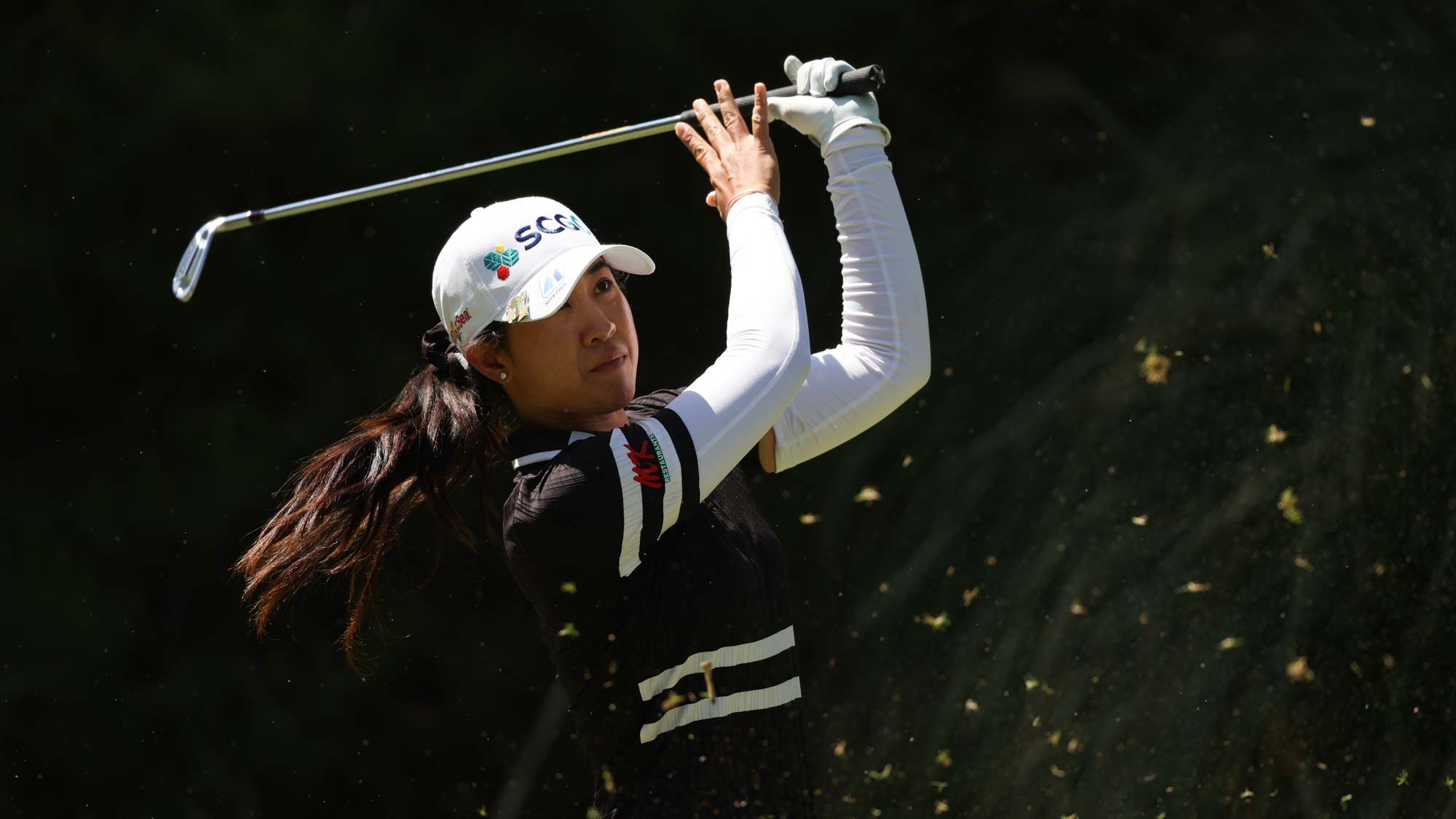 Pajaree Anannarukarn of Thailand hits a tee shot on the eighth hole on day four of the Bank of Hope LPGA Match-Play presented by MGM Rewards