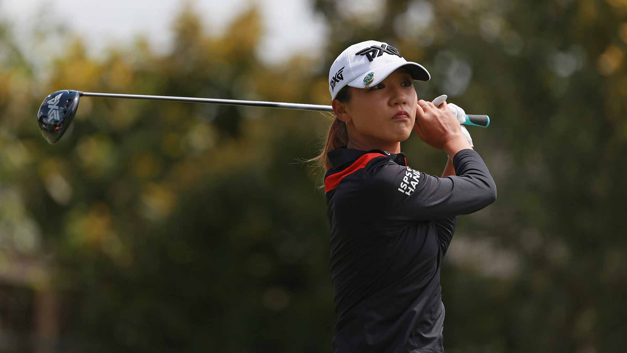 Lydia Ko of New Zealand watches her tee shot on the second hole during the third round of the LPGA MEDIHEAL Championship at Lake Merced Golf Club on April 28, 2018 in Daly City, California