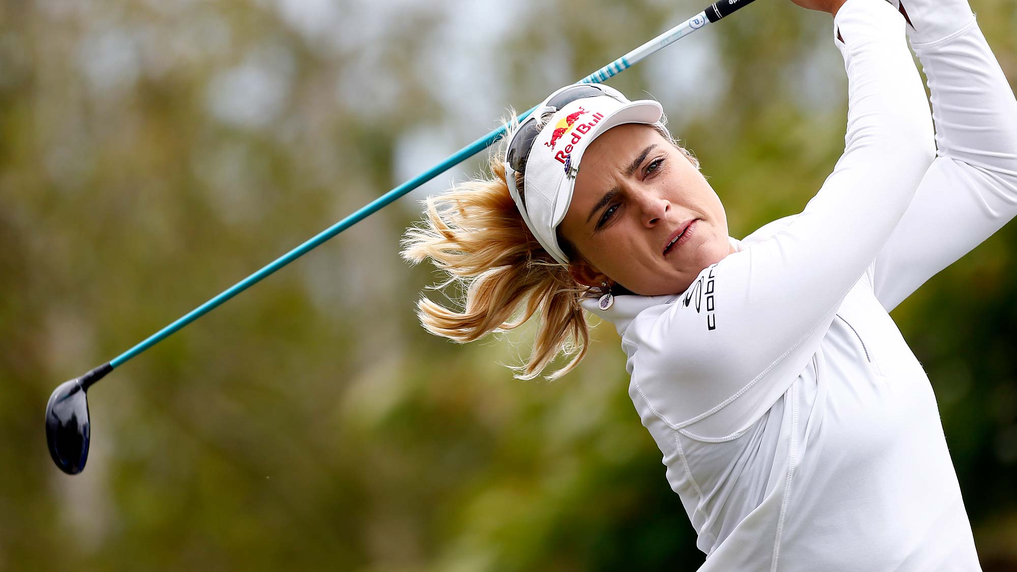 Lexi Thompson tees of on the 2nd hole during the final round of the LPGA Mediheal Championship